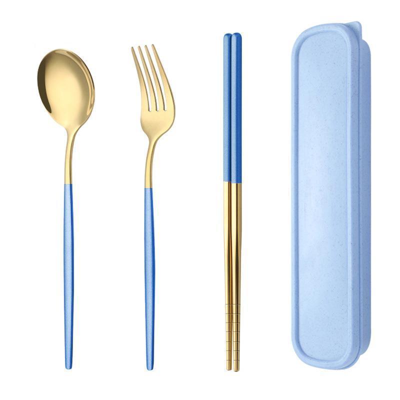 5PC Stainless Steel Portable Cutlery Set -  Fork Spoon for Travel & Picnic - Green