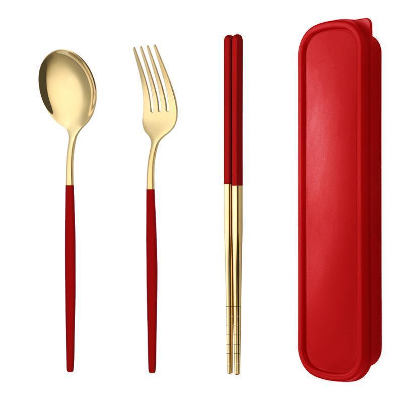 5PC Stainless Steel Portable Cutlery Set -  Fork Spoon for Travel & Picnic - Green