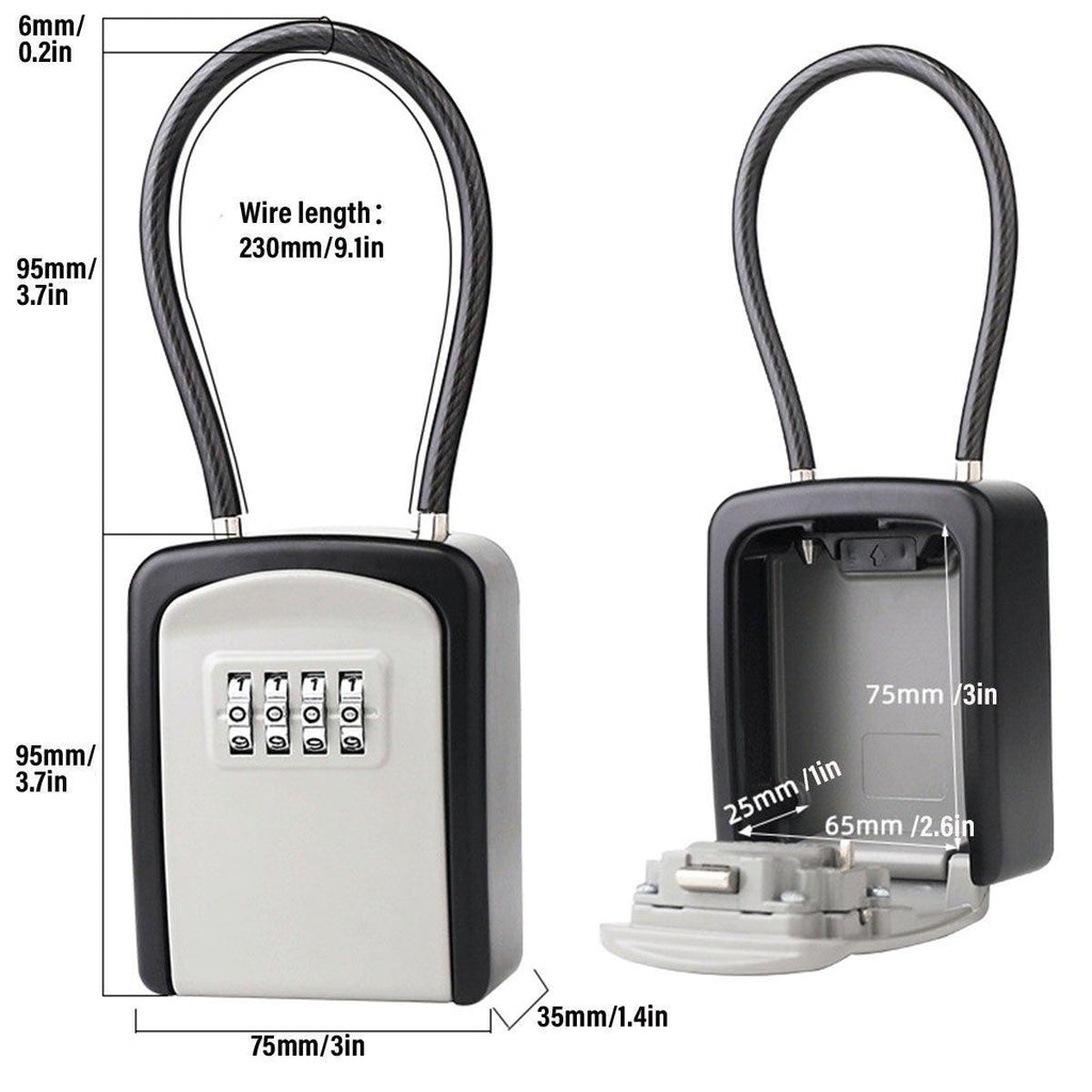 Portable Key Lock Box Hanging Combination Storage Organizer for Home Security - Black
