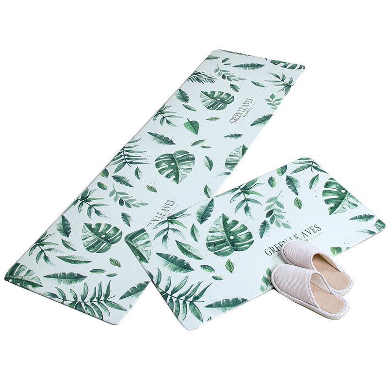 45x180cm Kitchen Mat Non-Slip Waterproof Pvc Floor Rug Carpet Anti-Oil Easy Clean - Leaf
