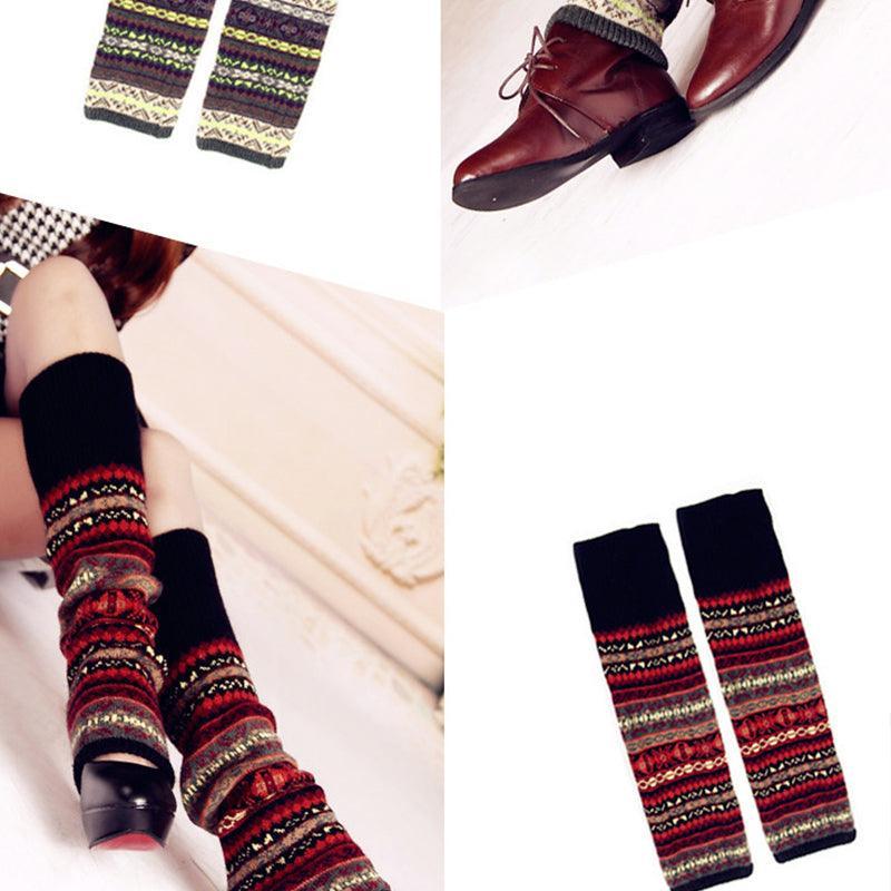 Women Ladies Winter Warm Knit Wool Leg Warmer Woolen Knee Knit Socks Leggings - Khaki