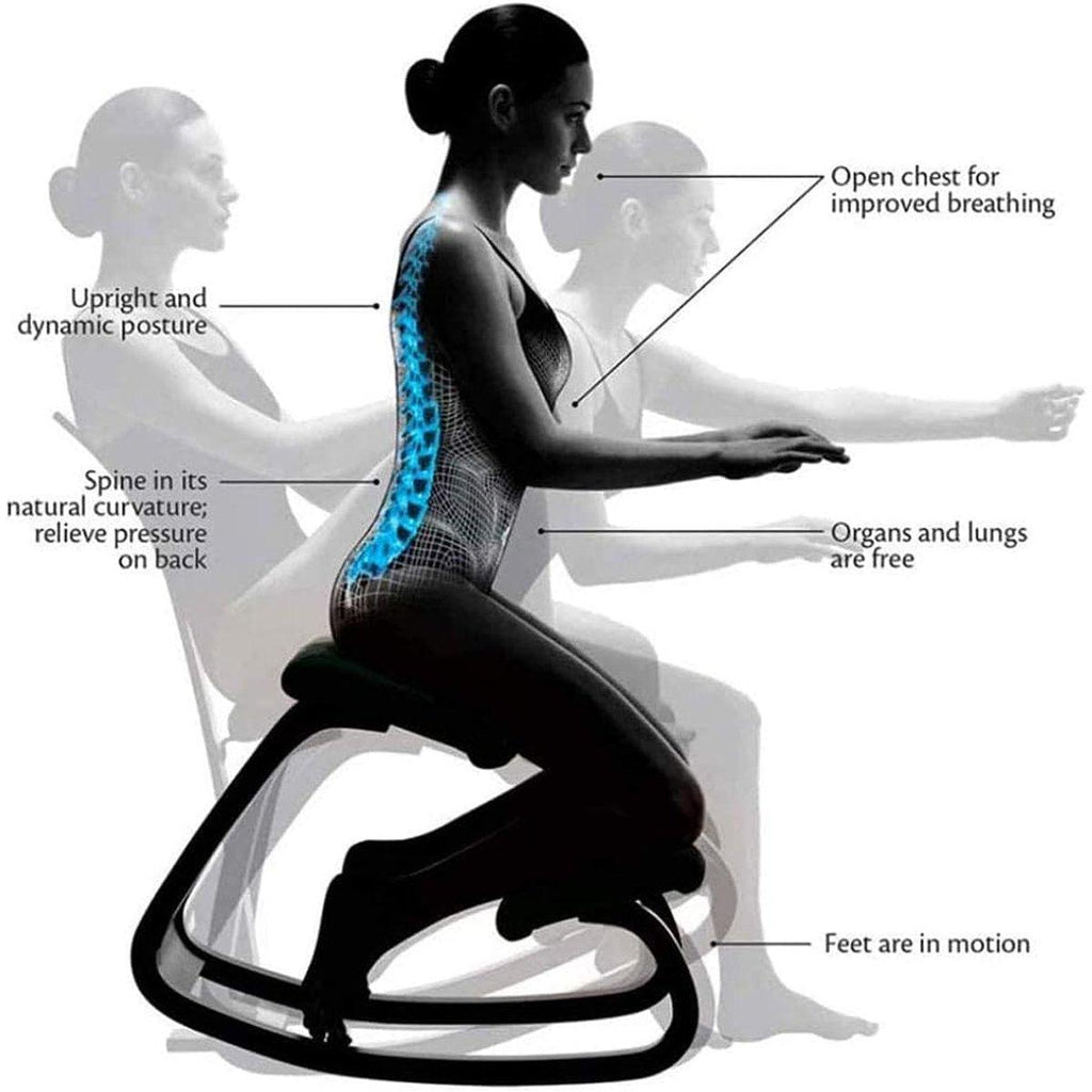 Ergonomic Kneeling Chair Rocking Office Desk Stool Upright Posture Support Seat - Dark Blue