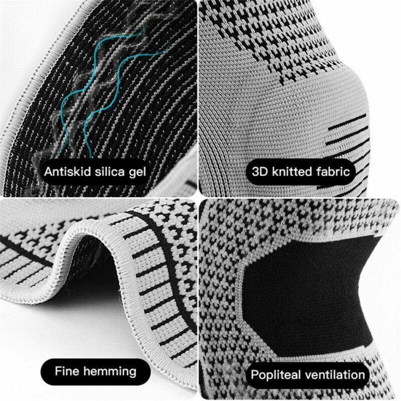 Black Knee Brace Knee Compression Sleeve Professional Sports Silicone Knee Support - L