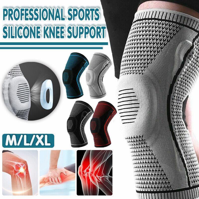 Blue Knee Brace Knee Compression Sleeve Professional Sports Silicone Knee Support - M