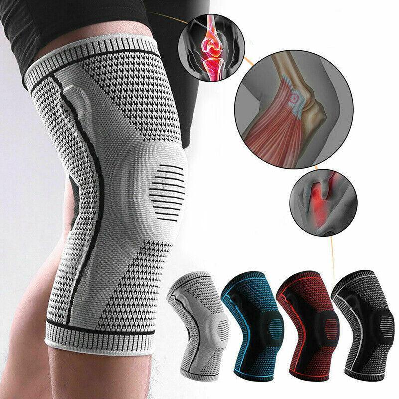 Red Knee Brace Knee Compression Sleeve Professional Sports Silicone Knee Support - L