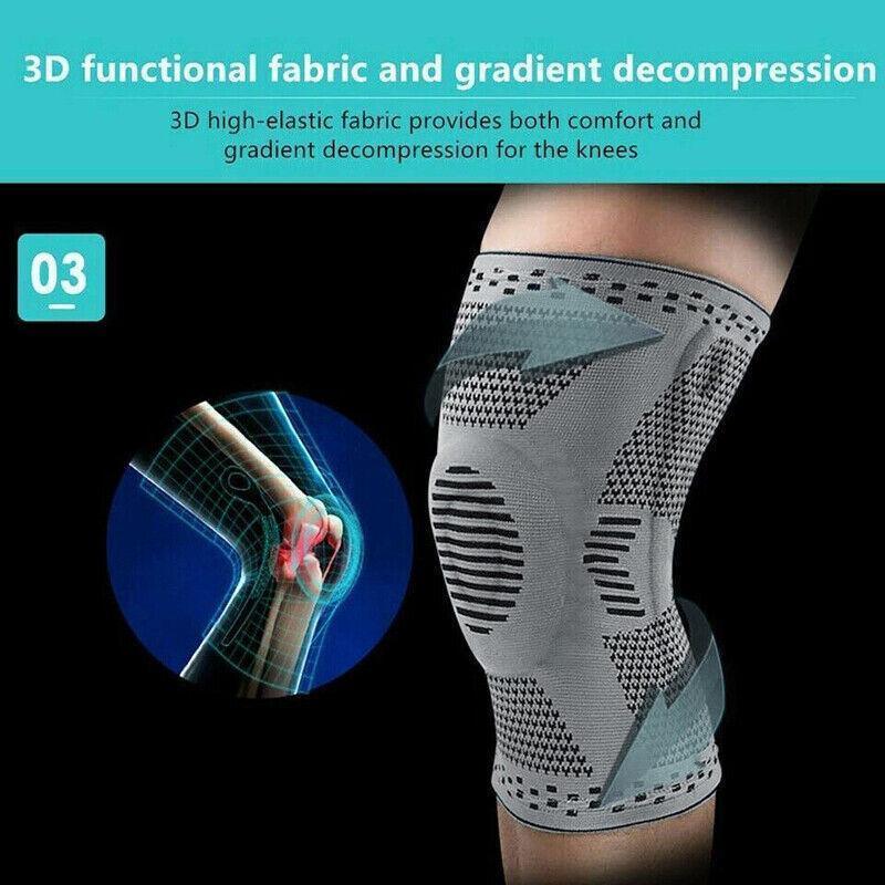Red Knee Brace Knee Compression Sleeve Professional Sports Silicone Knee Support - L