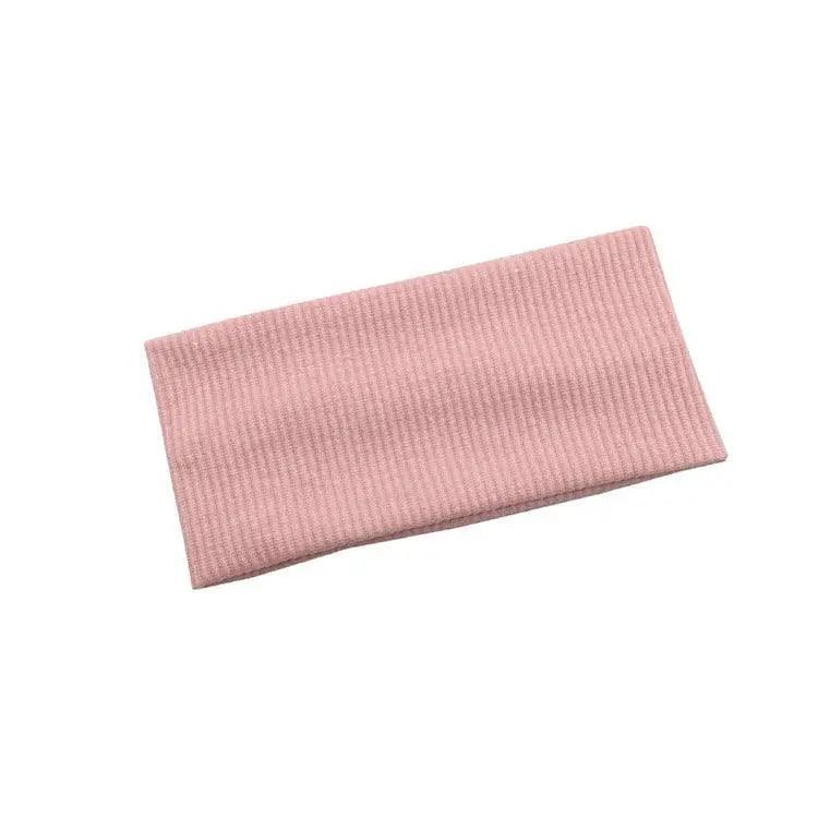 Women Headband Solid Wide Turban Knitted Cotton Hairband Girls Elastic Hair Band - Coffee