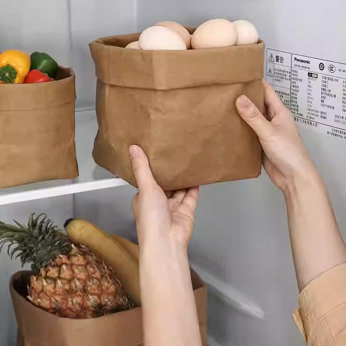 3pcs Washable Kraft Paper Storage Bag for Kitchen Desktop Refrigerator Organizer - S-Square