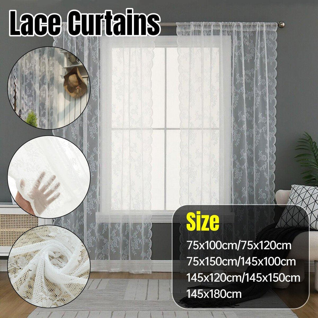 Elegant Lace Curtain Bedroom Window Door Screen Privacy Window Decor - 145*100cm