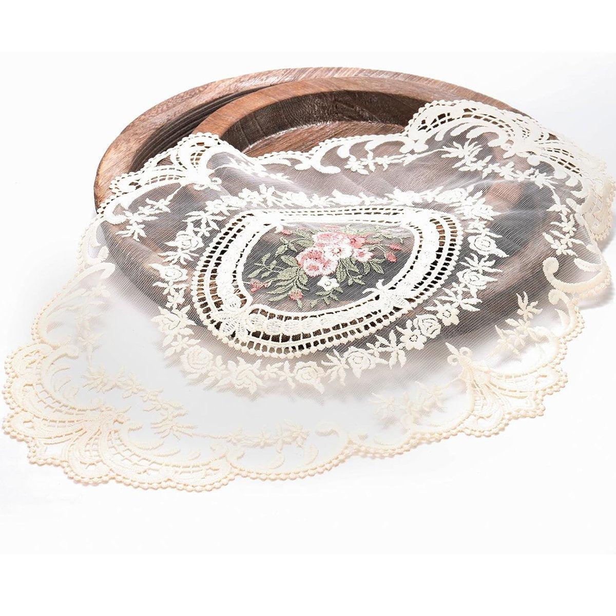 4 Pack Retro Lace Oval Placemats 31x42cm French Crochet Doilies 4 Colors Set - Sky Blue