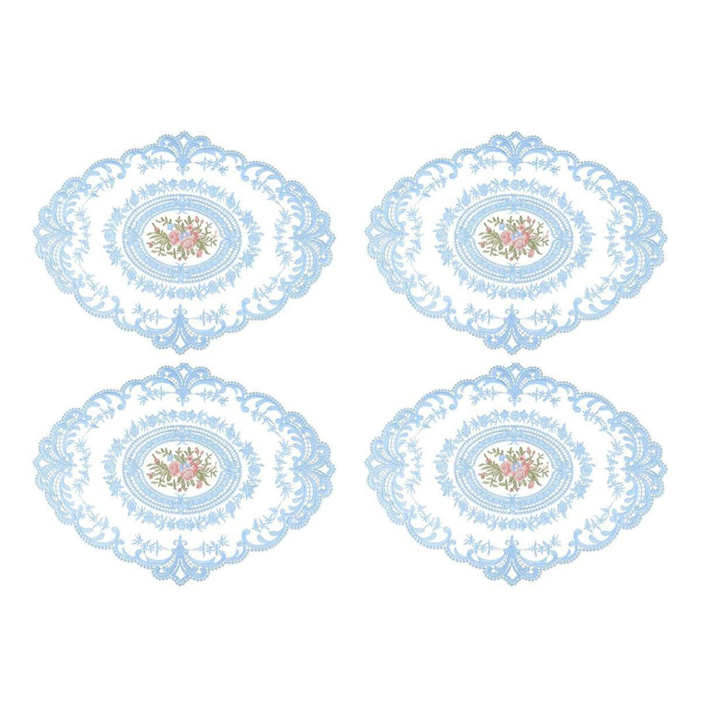 4 Pack Retro Lace Oval Placemats 31x42cm French Crochet Doilies 4 Colors Set - Sky Blue