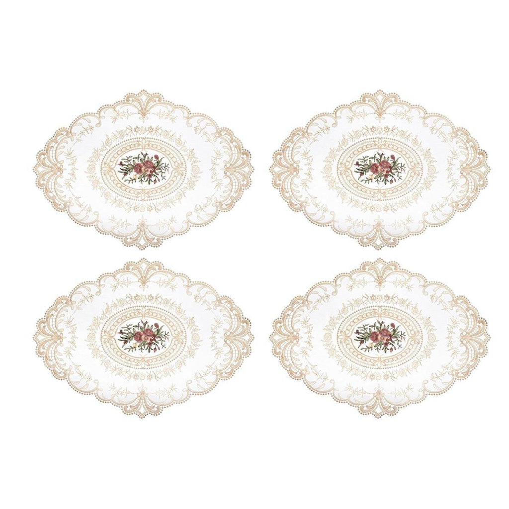 4 Pack Retro Lace Oval Placemats 31x42cm French Crochet Doilies 4 Colors Set - White