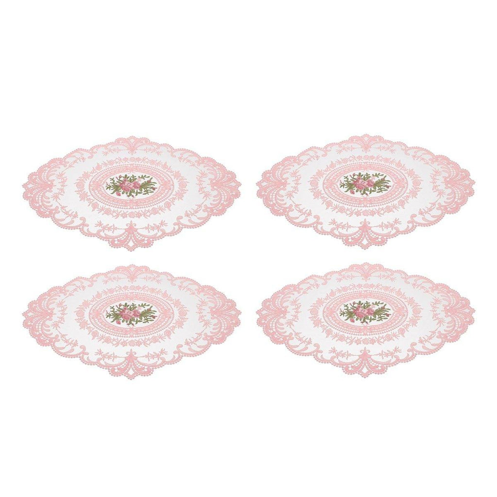 4 Pack Retro Lace Oval Placemats 31x42cm French Crochet Doilies 4 Colors Set - White