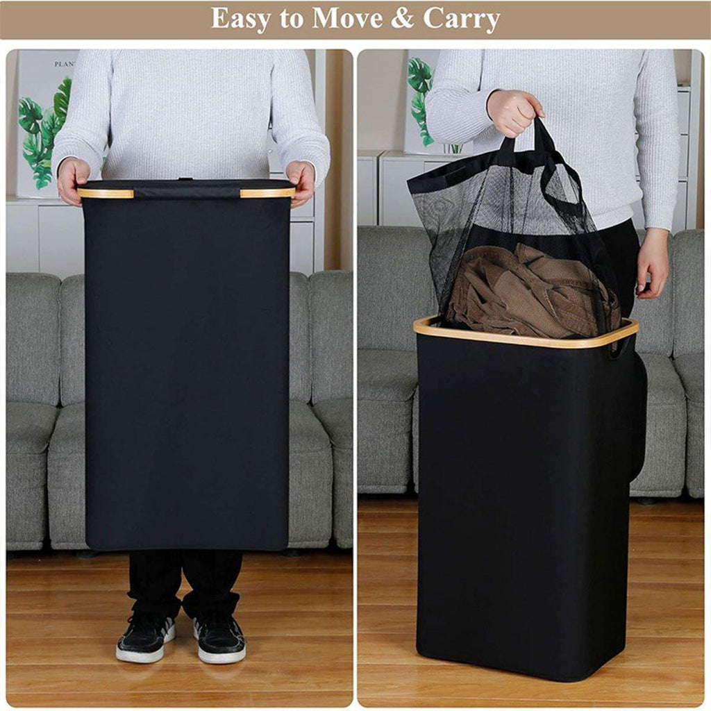 Bathroom Laundry Basket Large Clothes Hamper Dirty Laundry Storage Organizer - Black