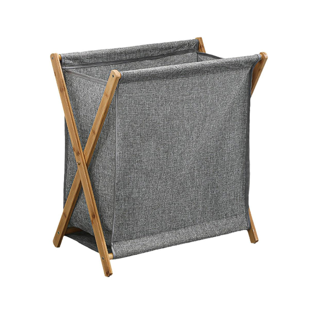 Wooden Collapsible Laundry Basket Dirty Clothes Storage Household Organizer - Beige-S