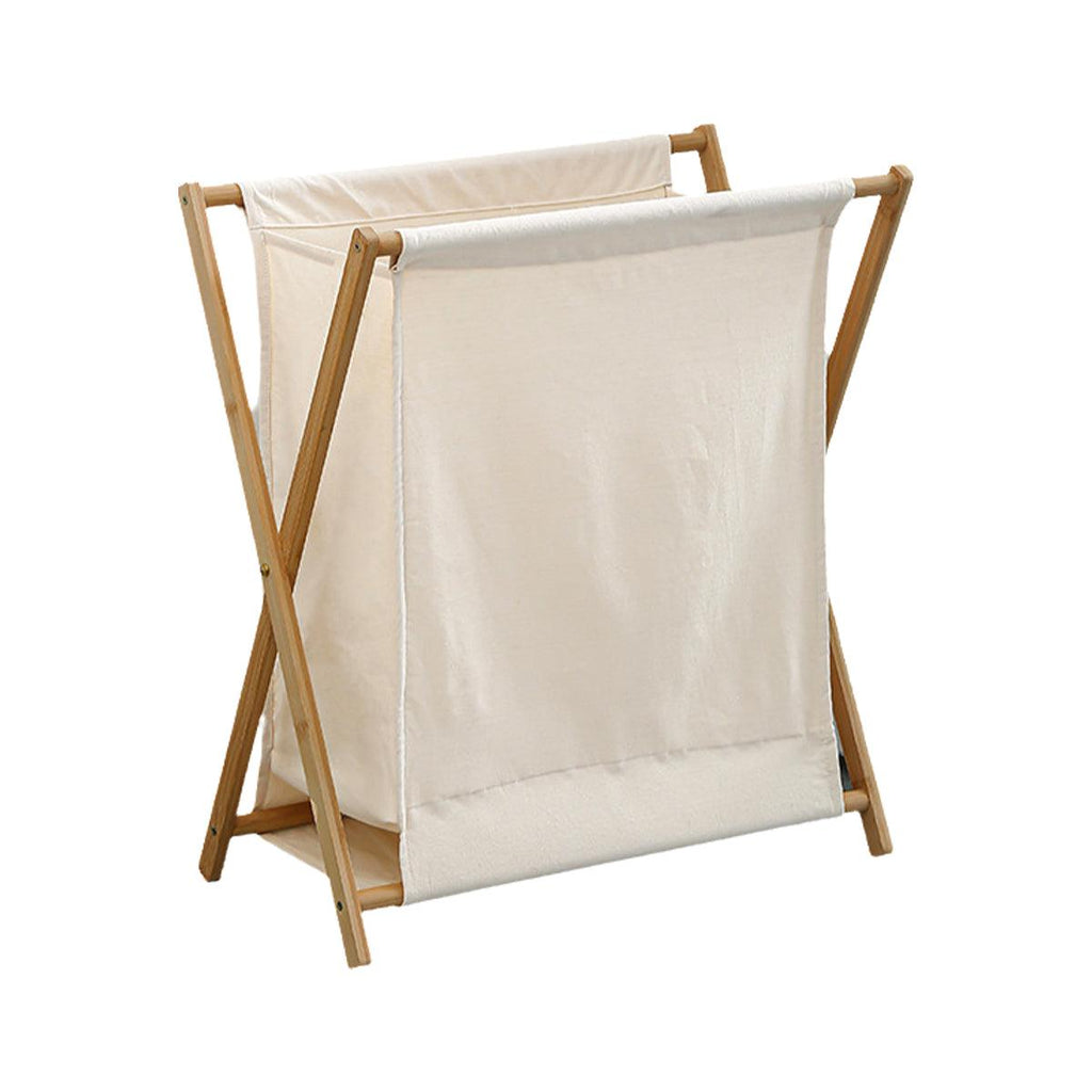 Wooden Collapsible Laundry Basket Dirty Clothes Storage Household Organizer - Beige-S