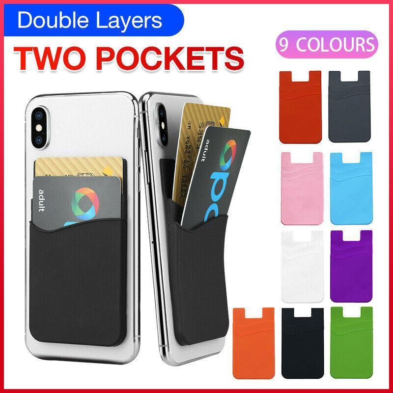 Silicone Phone Card Holder Double Layer Adhesive Wallet with 3M Backing - Pink