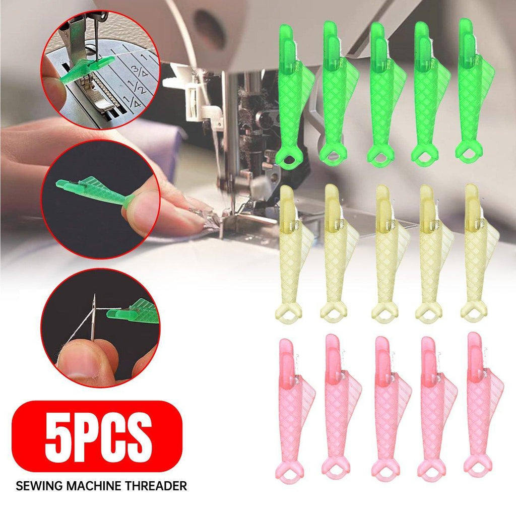 5PCS Plastic Needle Threader Tool for Sewing Machine Quick Lead Garment Sewing - Pink
