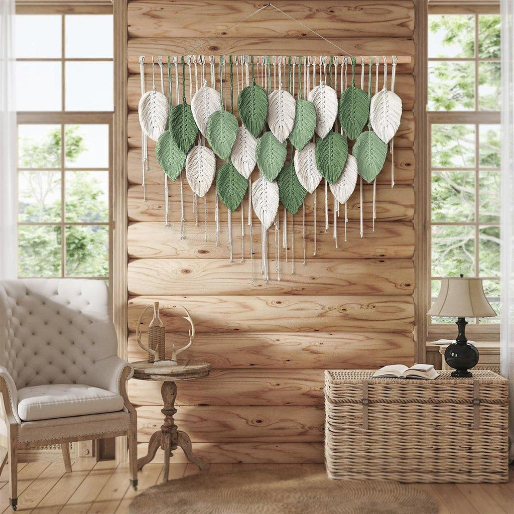 Cotton Rope Woven Leaves Tapestry Wall Hanging for Living Room Bedroom Decor