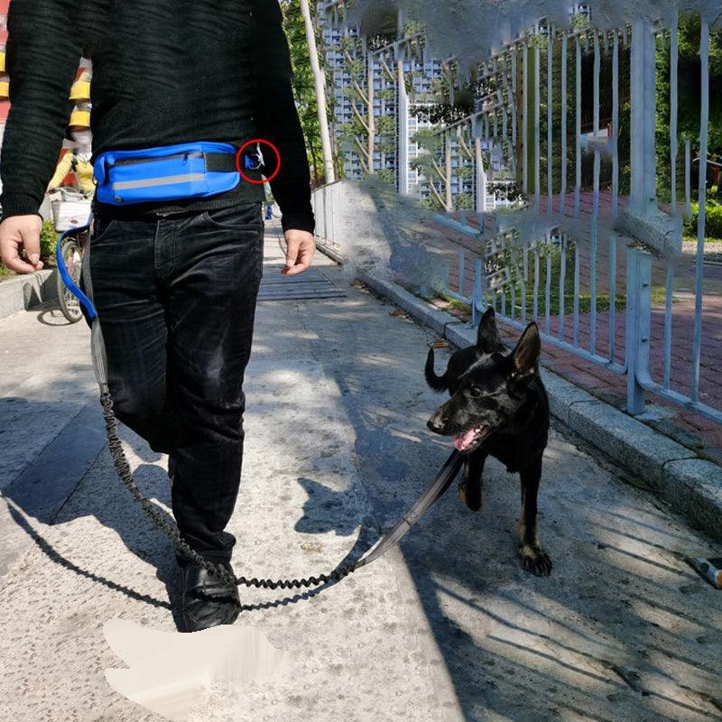 Hands Free Dog Leash Adjustable Lead with Waist Belt Bag for Walking Jogging Running - Black+Pink