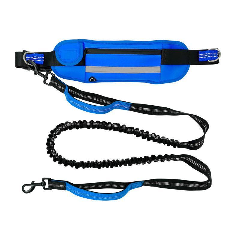 Hands Free Dog Leash Adjustable Lead with Waist Belt Bag for Walking Jogging Running - Black+Pink