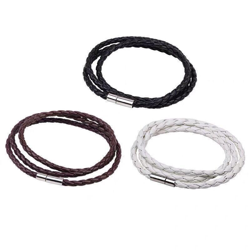1Pc New Fashion Men Women Three Laps Pu Leather Bracelet Wristband Bangle Punk - Black