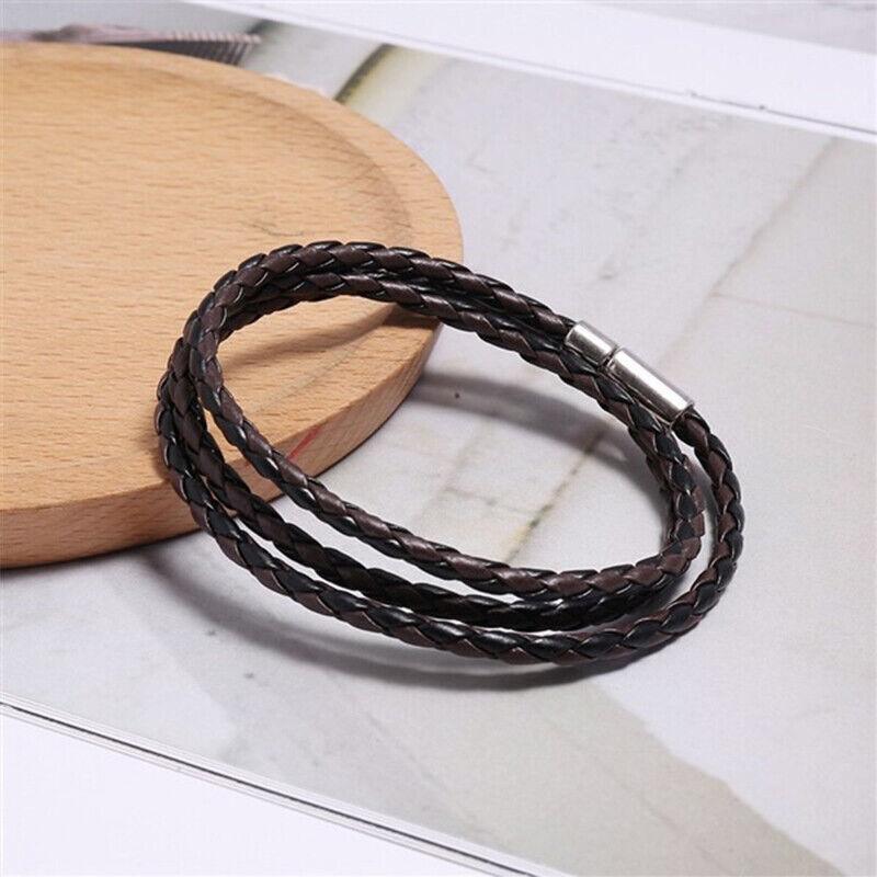 1Pc New Fashion Men Women Three Laps Pu Leather Bracelet Wristband Bangle Punk - Black