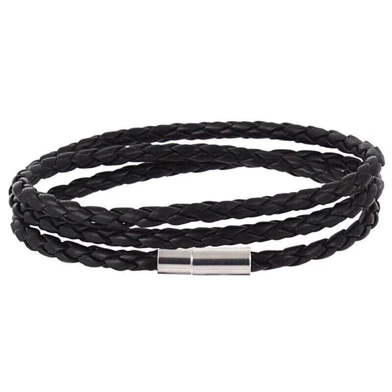 1Pc New Fashion Men Women Three Laps Pu Leather Bracelet Wristband Bangle Punk - Black