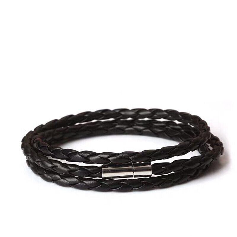 1Pc New Fashion Men Women Three Laps Pu Leather Bracelet Wristband Bangle Punk - Dark Brown