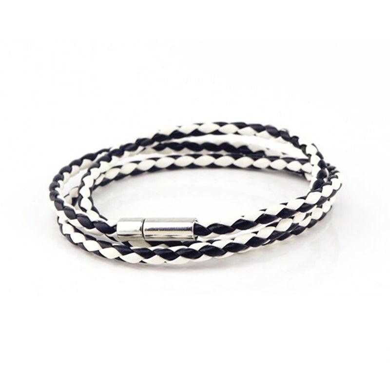 1Pc New Fashion Men Women Three Laps Pu Leather Bracelet Wristband Bangle Punk - White