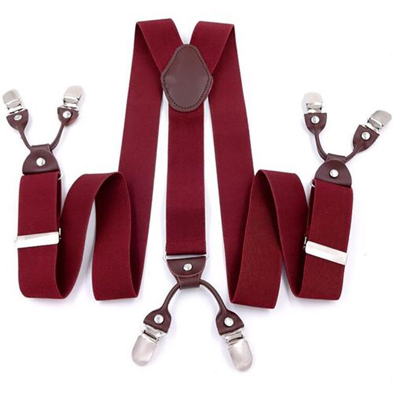 Adjustable 35mm Wide Suspenders for Men with 6 Clips Elastic Leather Braces - Grey