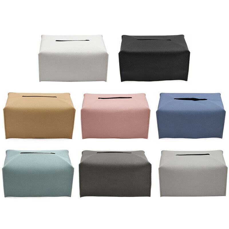 Large Size Tissue Box Dispenser Paper Holder Napkin Case Pu Leather Cover - Black