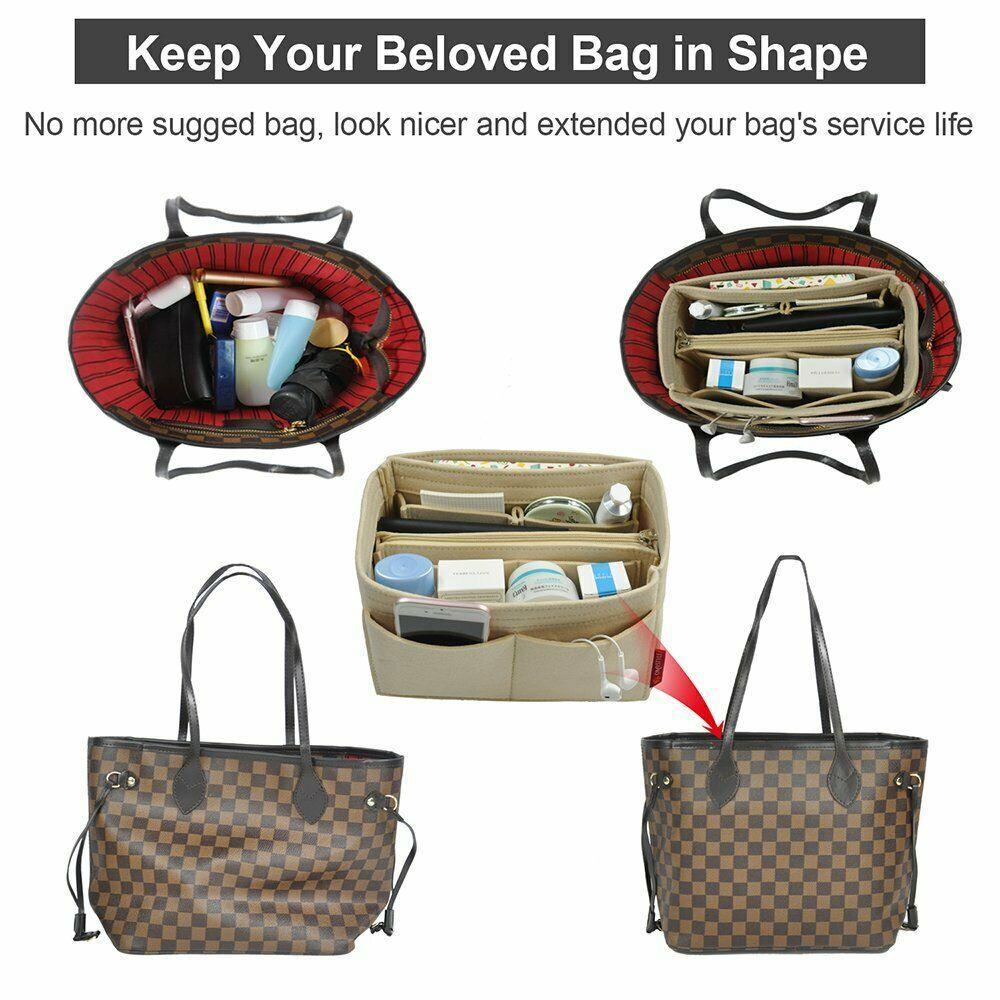 Travel Organiser Handbag Felt Bag Tote Insert Liner Purse Pouch Women 25*16*9Cm - Light Grey