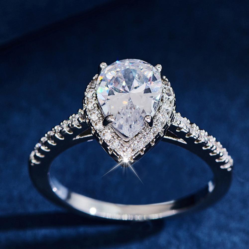 Sparkling Pear Shaped Zircon Cluster Ring Pear Shape Engagement Women Gift - 10