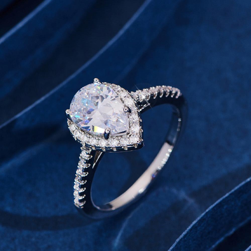 Sparkling Pear Shaped Zircon Cluster Ring Pear Shape Engagement Women Gift - 5