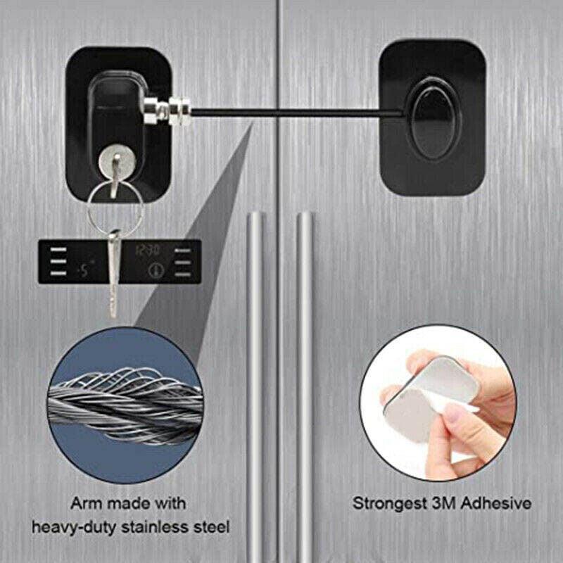 Refrigerator Lock with Keys for Fridge Cabinet Window Door and Drawer Latch Use - Black