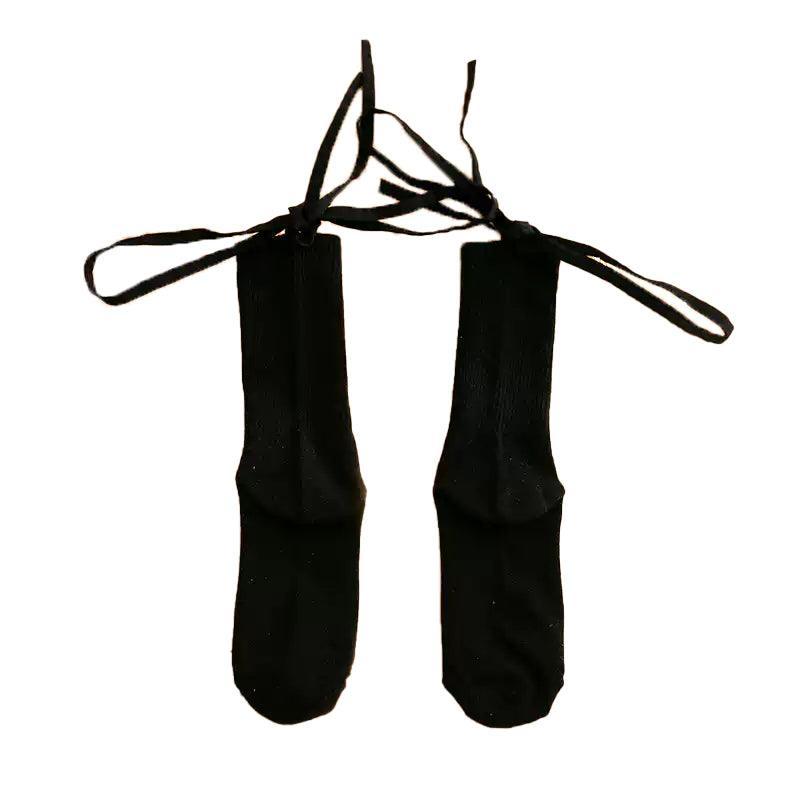 Cross-Tie Women Lolita Socks Bandage Stockings Korean Style Middle Tube Socks - White+White
