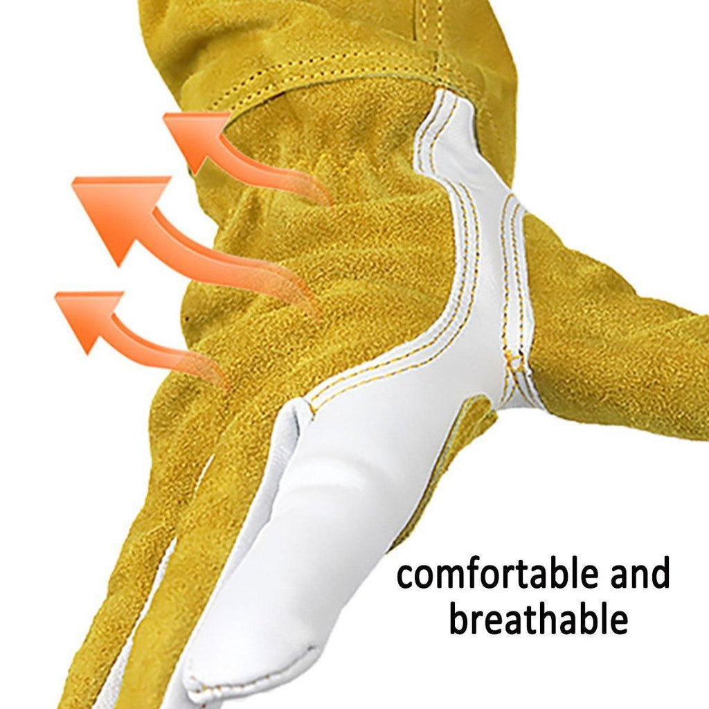 Long Welding Gloves Heat Resistant Leather Gloves for Grill or Fireplace Use - S
