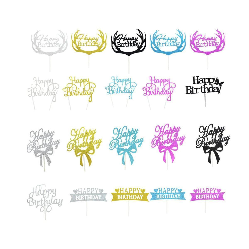 Happy Birthday Cake Topper Colour Printed Acrylic Party Decorations - Silver-Long Strip
