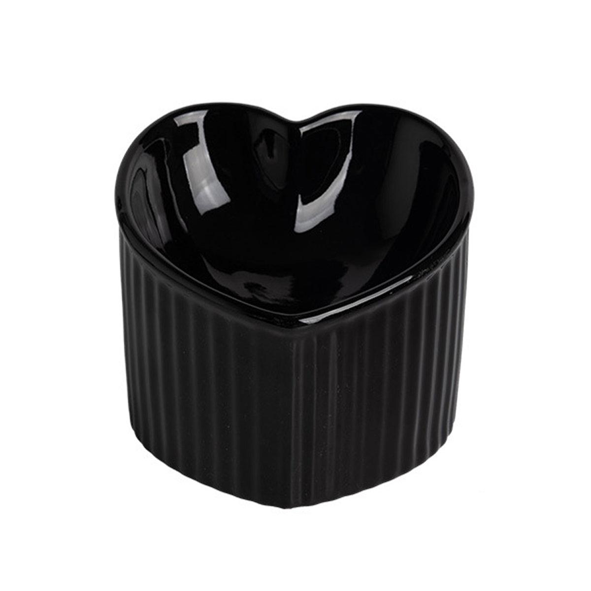 Love Shape Slanted Cat Bowl Ceramic Pet Bowl for Cats Food Water Feeding Dish - Dark Green