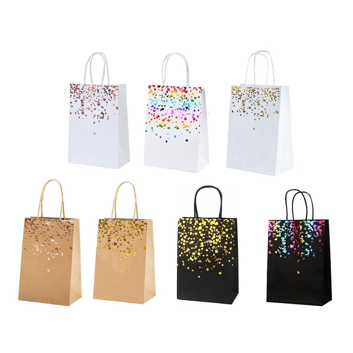 30PCS Kraft Paper Gift Bags Small Love Candy Bags Gold Foil Wedding Party Favors - White-Rose Gold Foil