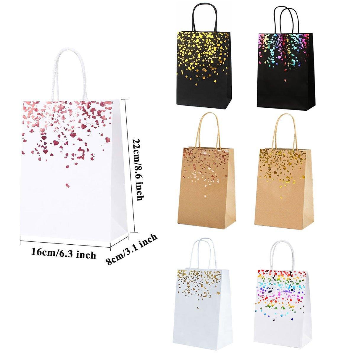 30PCS Kraft Paper Gift Bags Small Love Candy Bags Gold Foil Wedding Party Favors - White-Rose Gold Foil