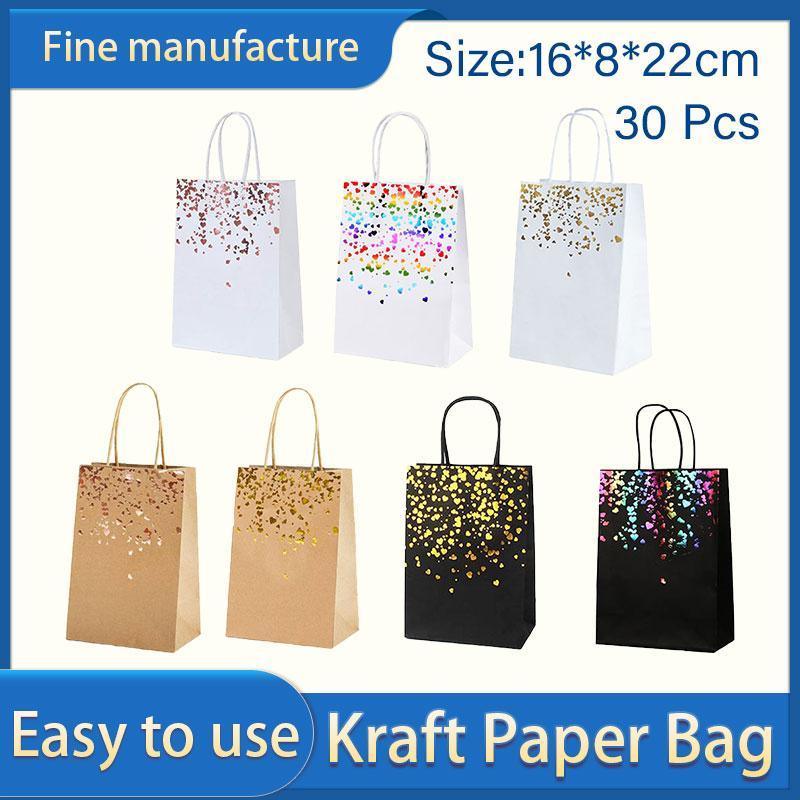 30PCS Kraft Paper Gift Bags Small Love Candy Bags Gold Foil Wedding Party Favors - White-Rainbow Foil