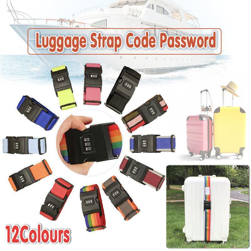 Luggage Strap Code Password Travel Suitcase Secure Lock Safe Nylon Packing Belt - Blue+Grey