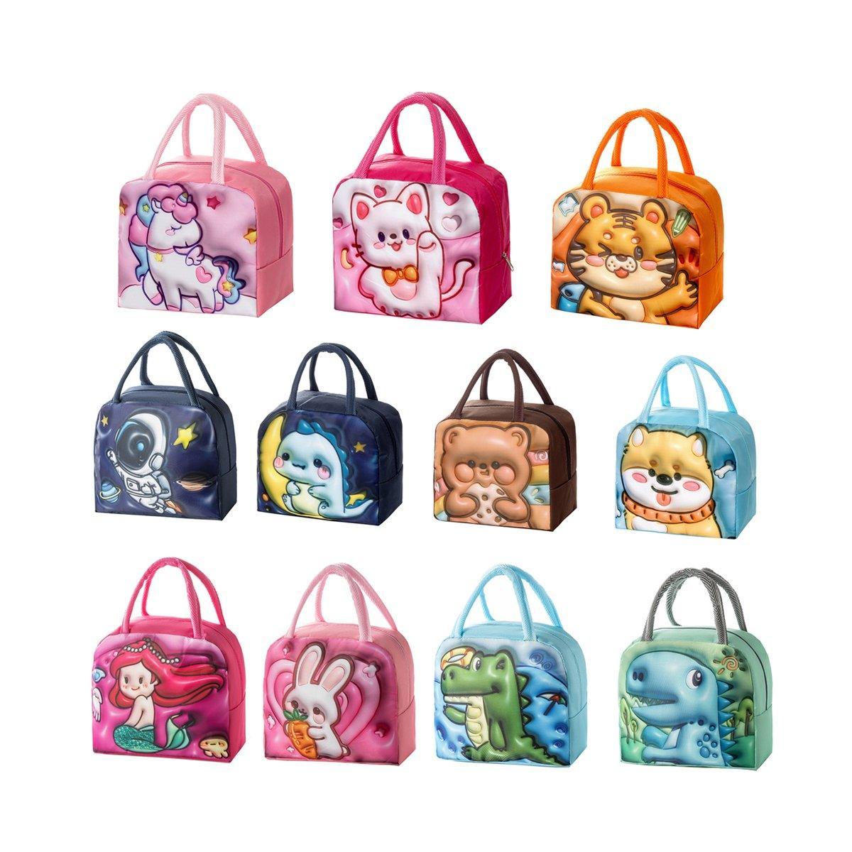 Cute 3D Cartoon Insulated Lunch Bag Oxford Fabric Bento Tote for School Use - Pink Rainbow Unicorn