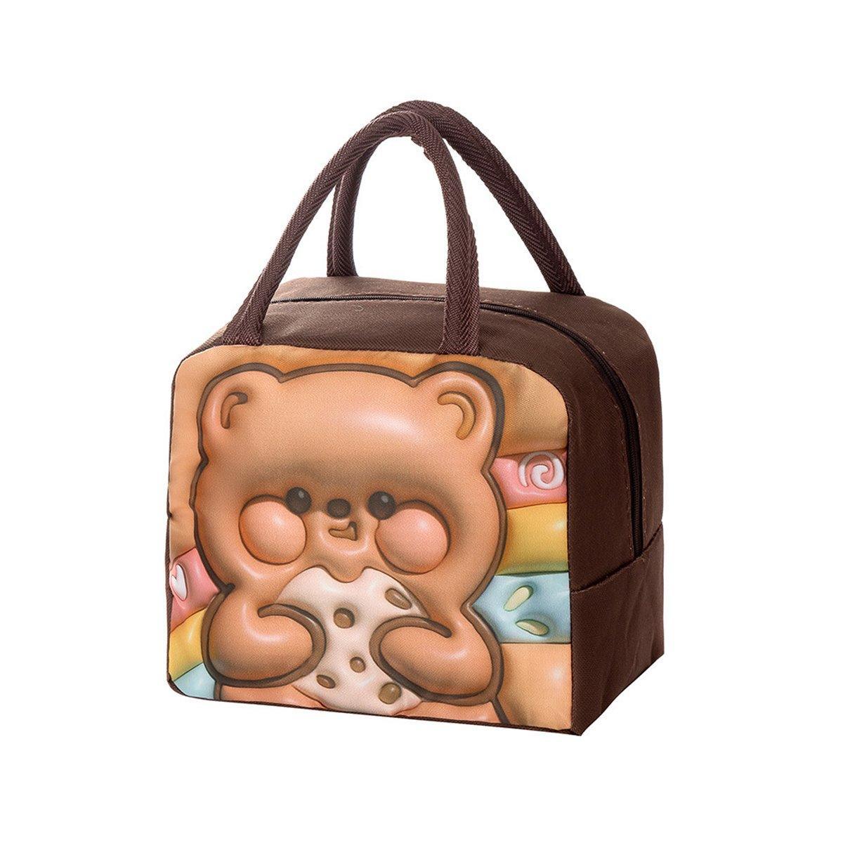 Cute 3D Cartoon Insulated Lunch Bag Oxford Fabric Bento Tote for School Use - Pink Rainbow Unicorn