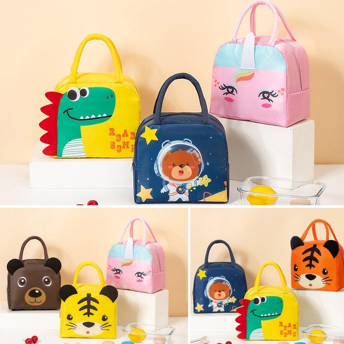 3D Bento Lunch Bag Cartoon Handbag Insulated Food Box Bag for Students LunchTote - Navy Blue Space Bear