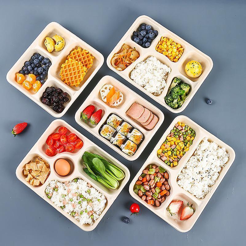 25/50pcs Biodegradable Lunch Box Microwaveable Tray with Compartment Paper Lid - 1400ML-6-50pcs