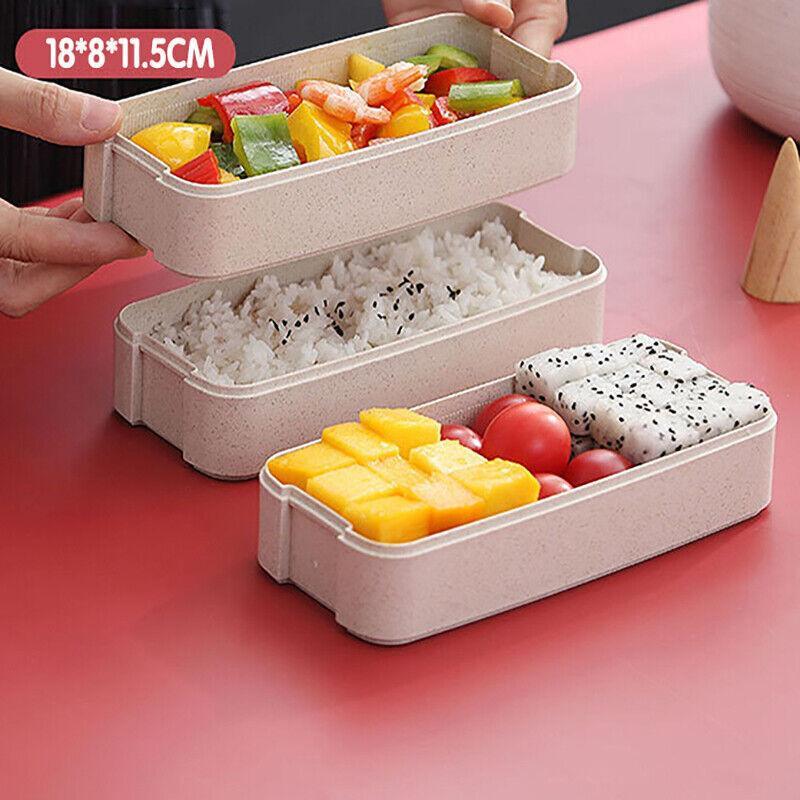 Lunch Box 3-Layer Bento Food Container 900ml with Spoon Fork Portable Student Use - Beige