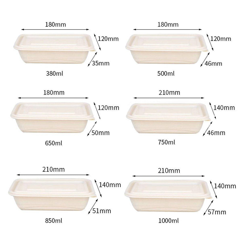 50pcs Eco Friendly Corn Starch Lunch Box Degradable Takeout Bento Container - 850ml
